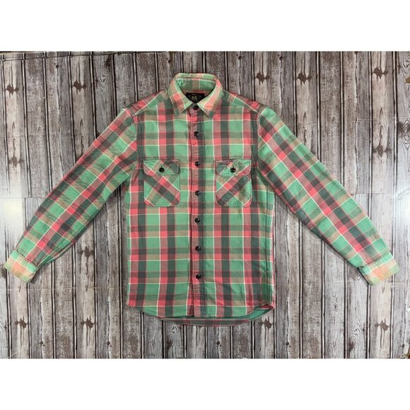 Double RL RRL Ralph Lauren Plaid Flannel Shirt sz XS Green pink - Picture 1 of 6